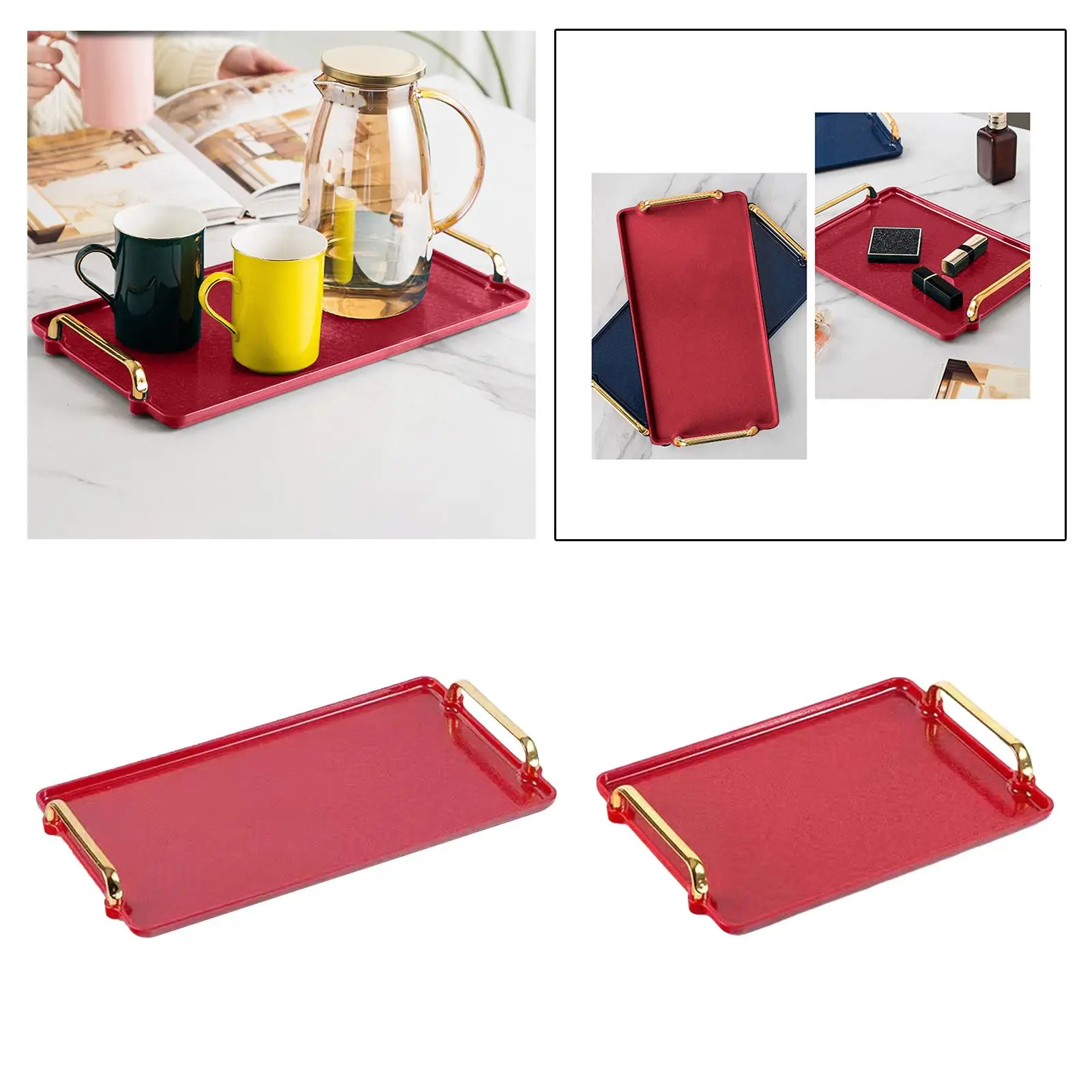 Serving Tray with Handles Luxury Style Reusable platter Rectangular Fruit Tray for Candies Snack Cookie Office