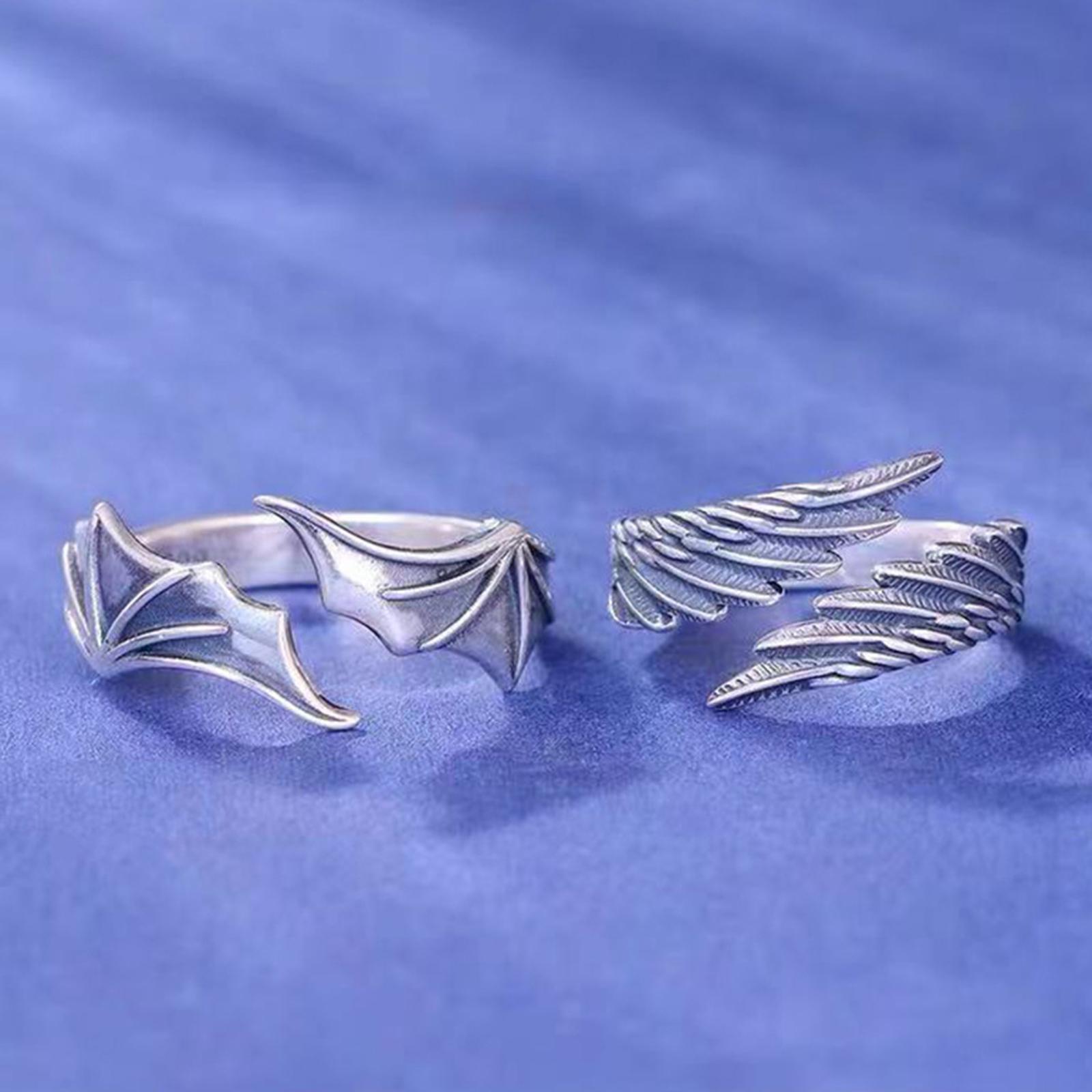 Creative Angel Demon Wing Couples Rings Open Rings for Women Couples Love Friendship