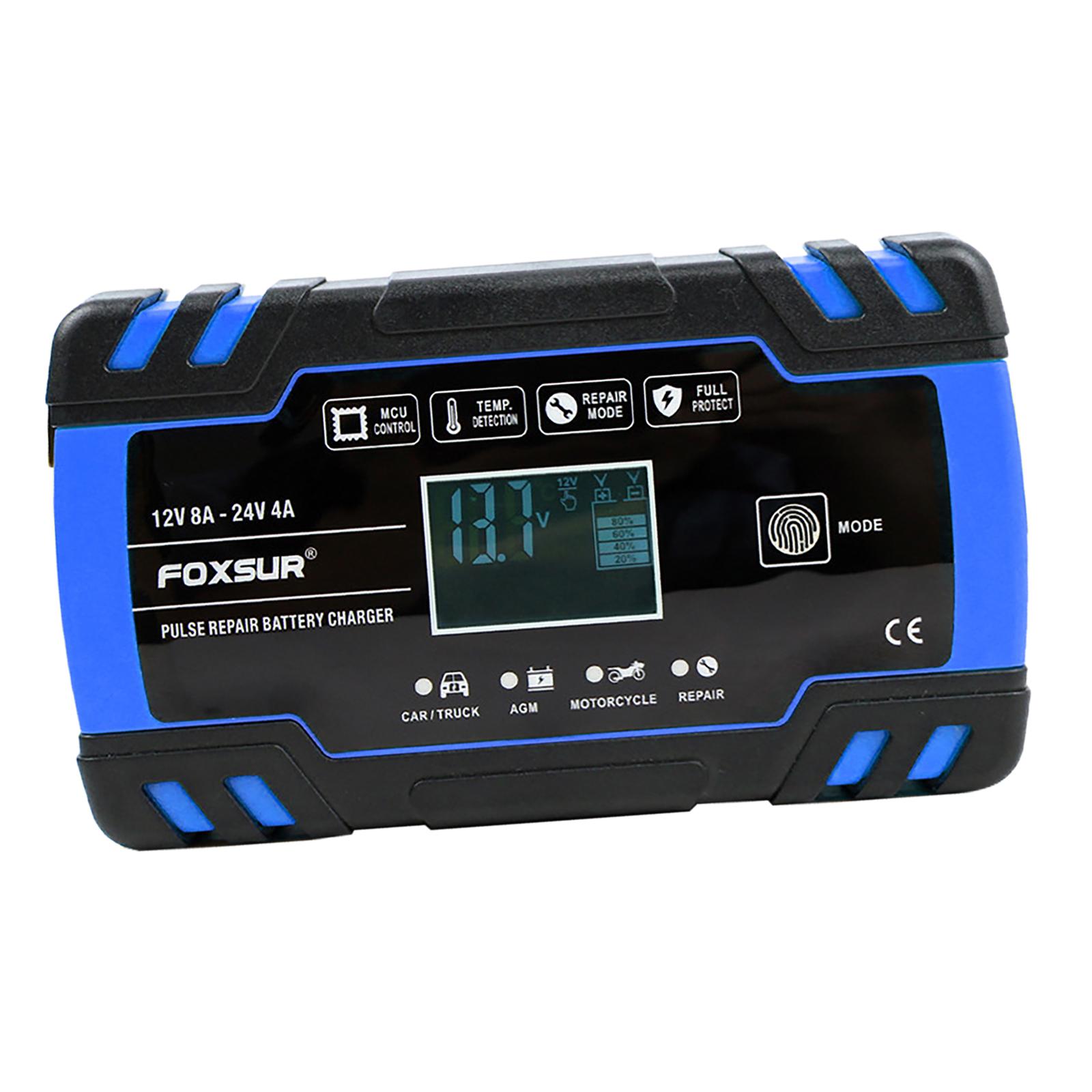 Automatic Car Battery Charger 12V/8A 24V/4A with LCD Display 3-Stage Automotive Trickle Charger for Boat SLA Marine RV Truck