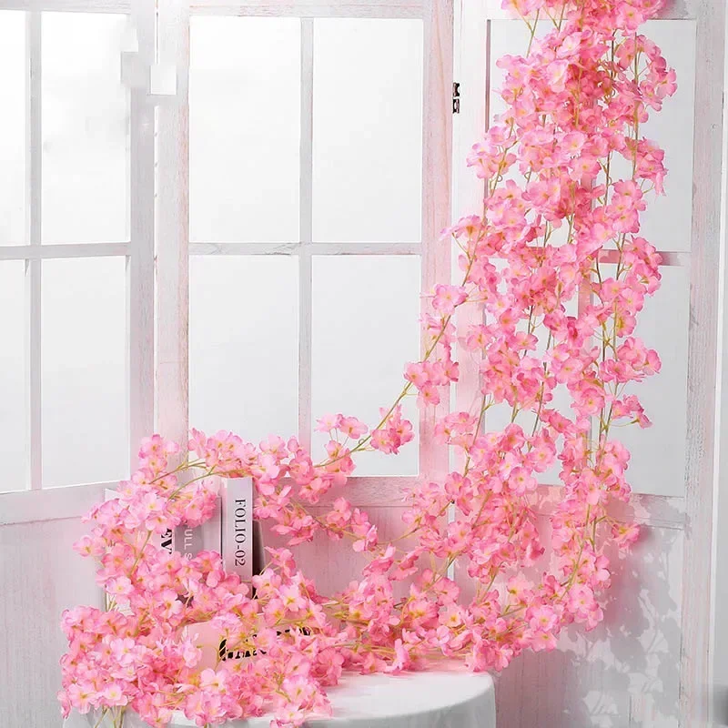 135 Blütenköpfe, 1 Stück, künstliche Kirschblüte aus Seide, Rosenrebe, Wandbehang, Blumendekoration, Rattan, gefälschte Pflanzenblatt-Girlande, Rom – Detail 1