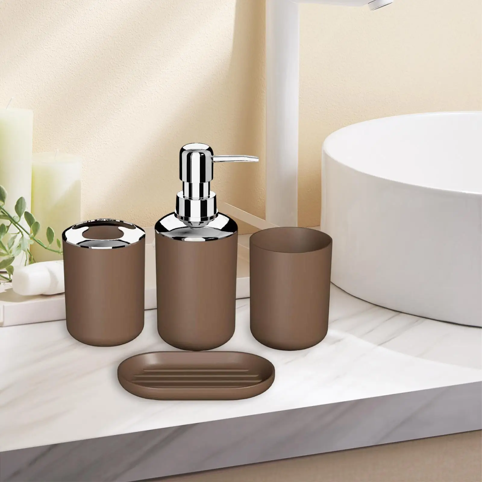 4x Bathroom Accessories Set & Tumbler & Toothbrush Holder Countertop Decor Neat & Soap Dish for Apartment Office Buildings Homes