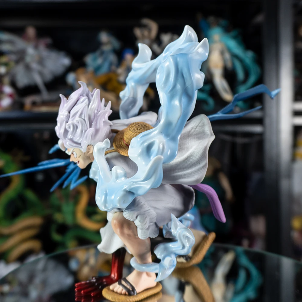 One Piece Anime Lightning Luffy Gear 5 Figurine - Sun God Nikka Squatting Scene 19cm PVC Action Figure