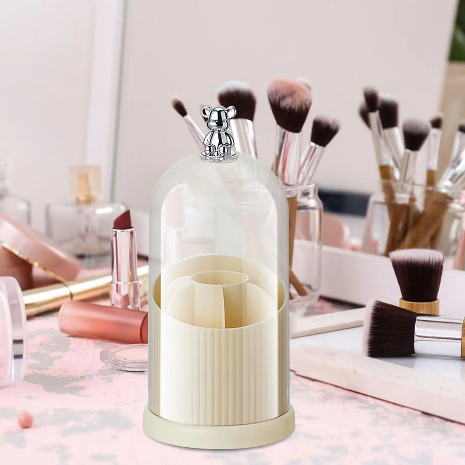 Makeup Brush Holder with Lid Desk Organizer Cosmetics Brushes Storage Container for Home Desktop Countertop Bathroom Vanity