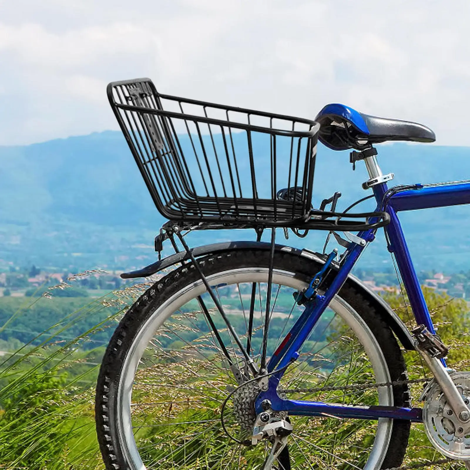 Rear Bicycle Storage Basket Metal without Lid Strengthened Frame for Pet