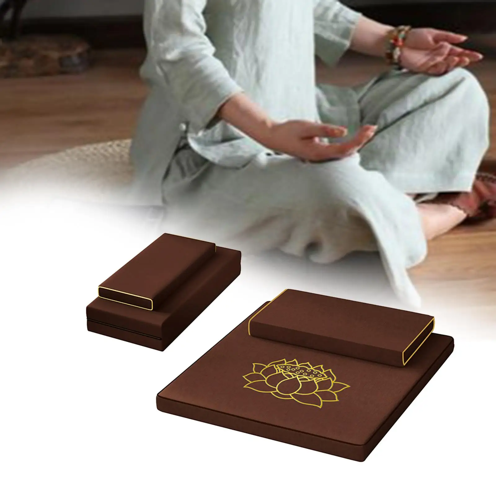 2 Pieces Portable Meditation Cushion Set Home Decor Comfort Large Square Pad for Footstool Dining Chair Living Room Balcony Yoga