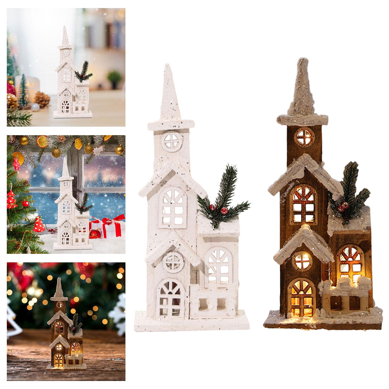 Christmas LED Light Wooden Light up Indoor Room Decor Xmas Village Snow House for New Year Festival Desktop Holiday Party