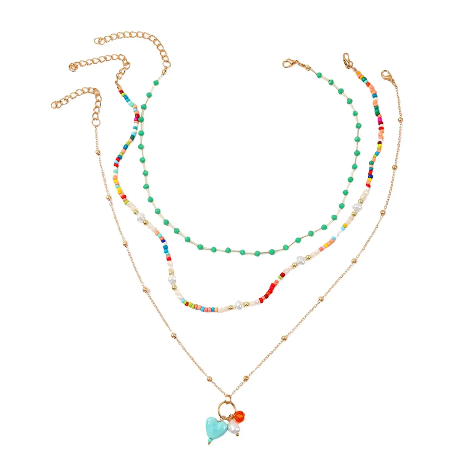 3x Layered Necklaces Set Mixed Multi Colored Cute Multilayer for Wedding