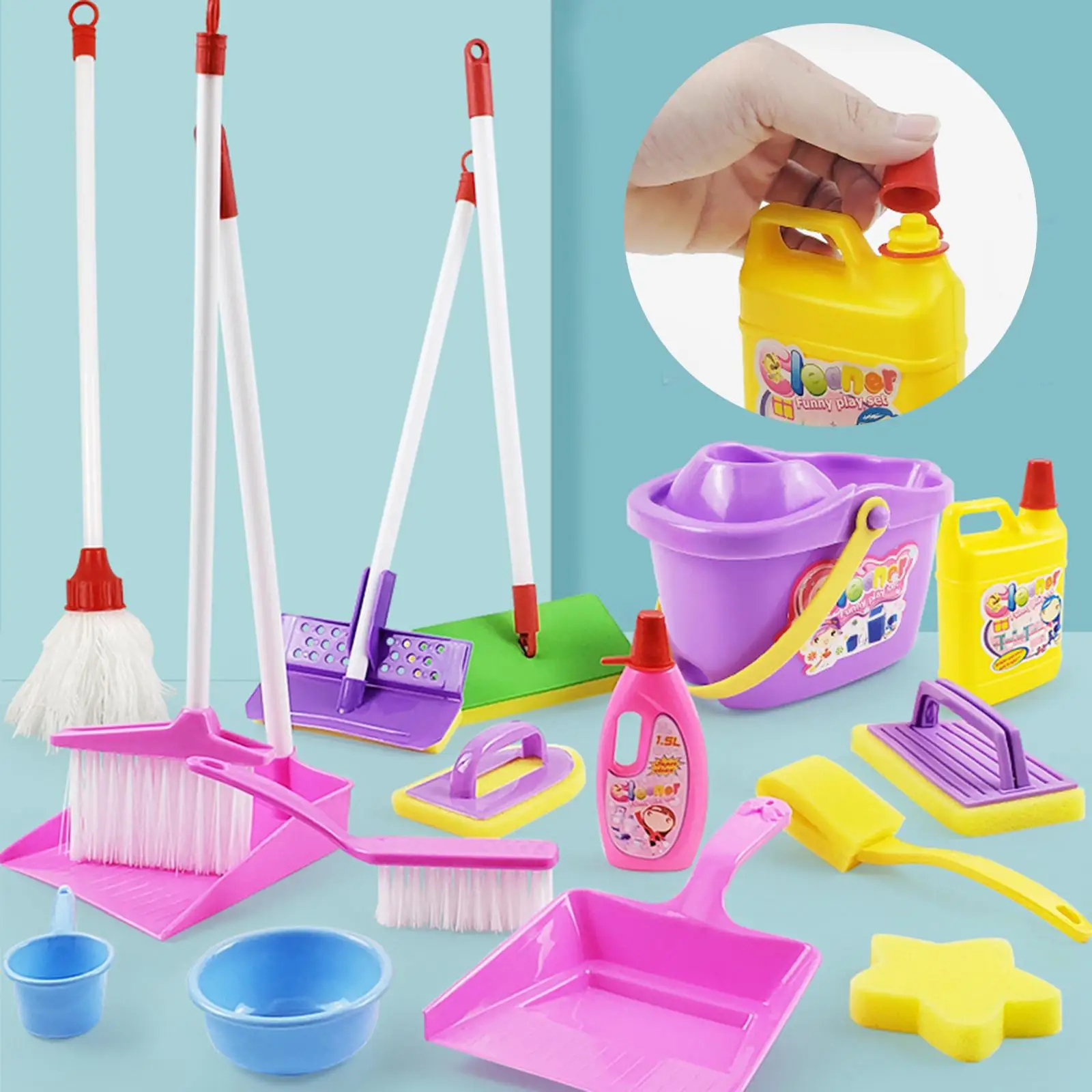 Children Cleaning Toy with Mop Broom Early Educational Toy, Cleaning Tools Pretend Play for Kids Gifts