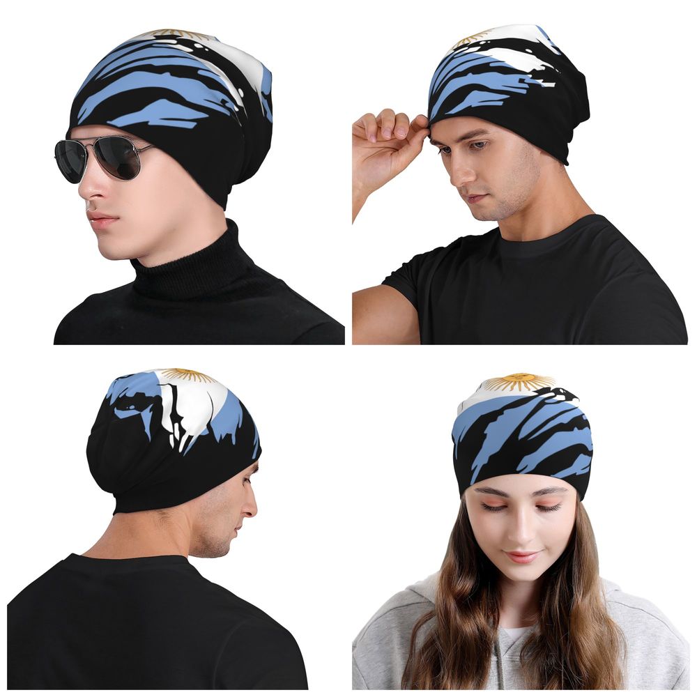 Benutzer definierte Flagge von Argentinien Schädel Mützen Mützen Männer Frauen Unisex Straße Winter warme Strick mütze Erwachsenen Motorhaube Hüte – Detail 30