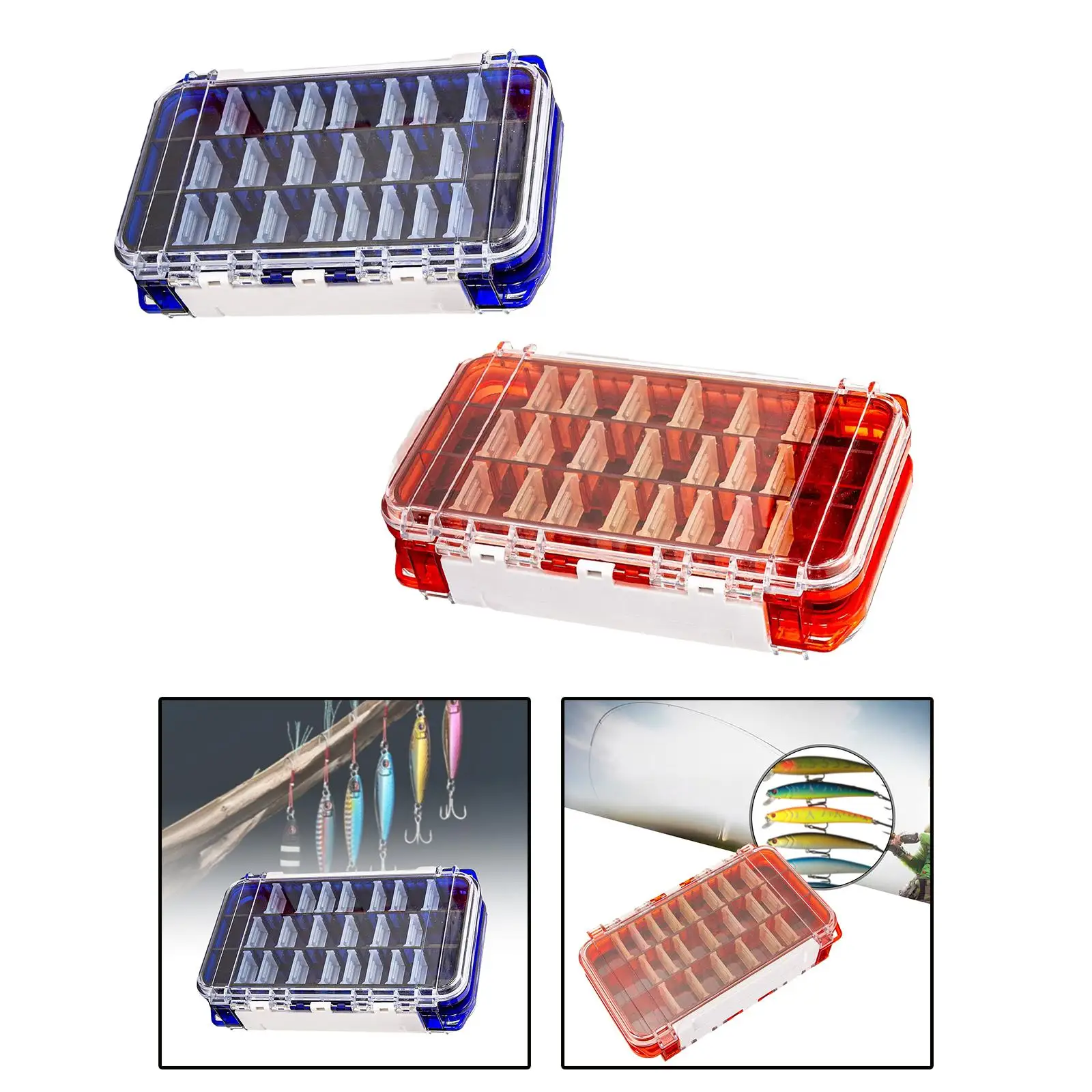 Waterproof Fishing Tackle Box Double Sided with Dividers Transparent Organizer