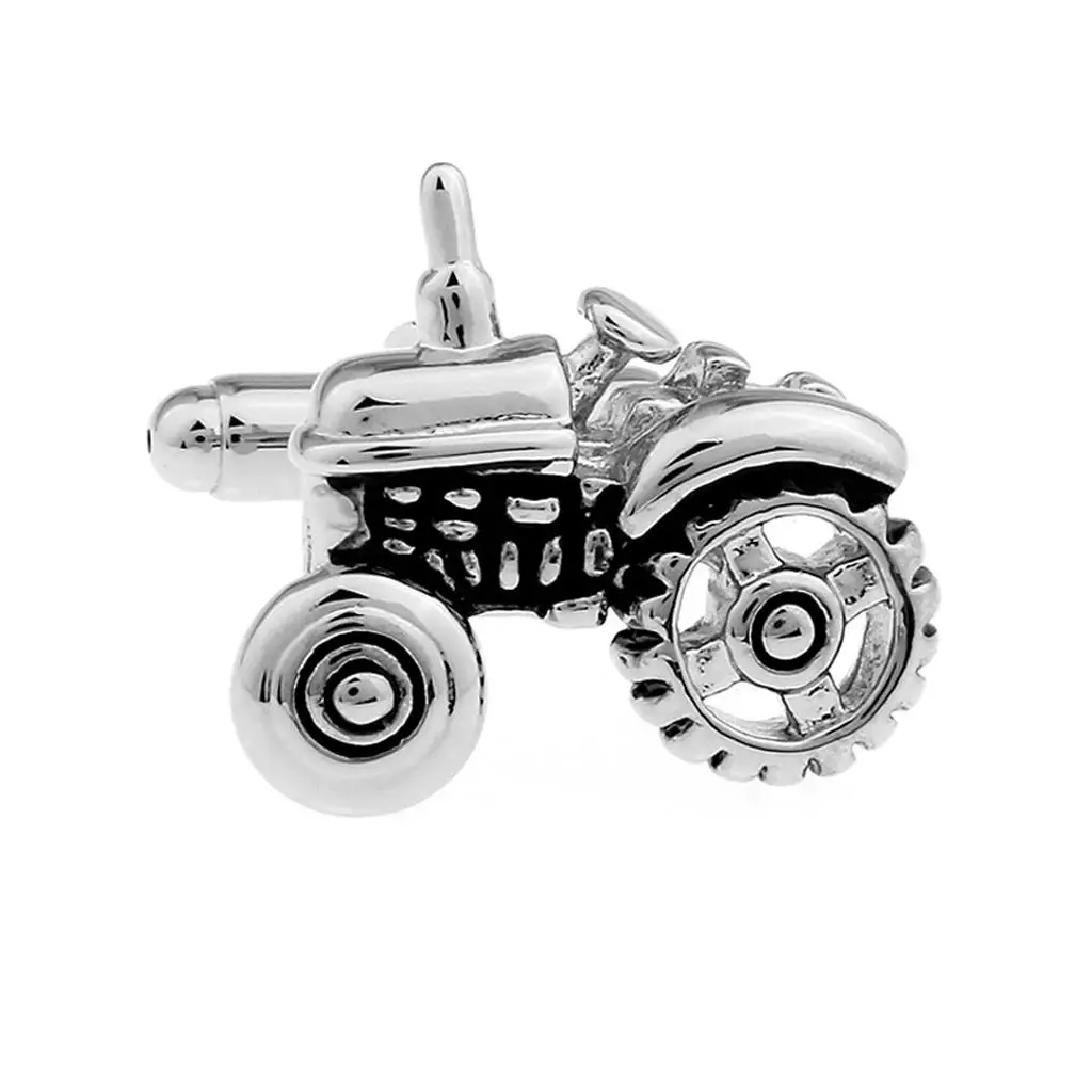 Fashion Jewel Pair of Silver Men Cufflinks in The Form of Tractor Accessory