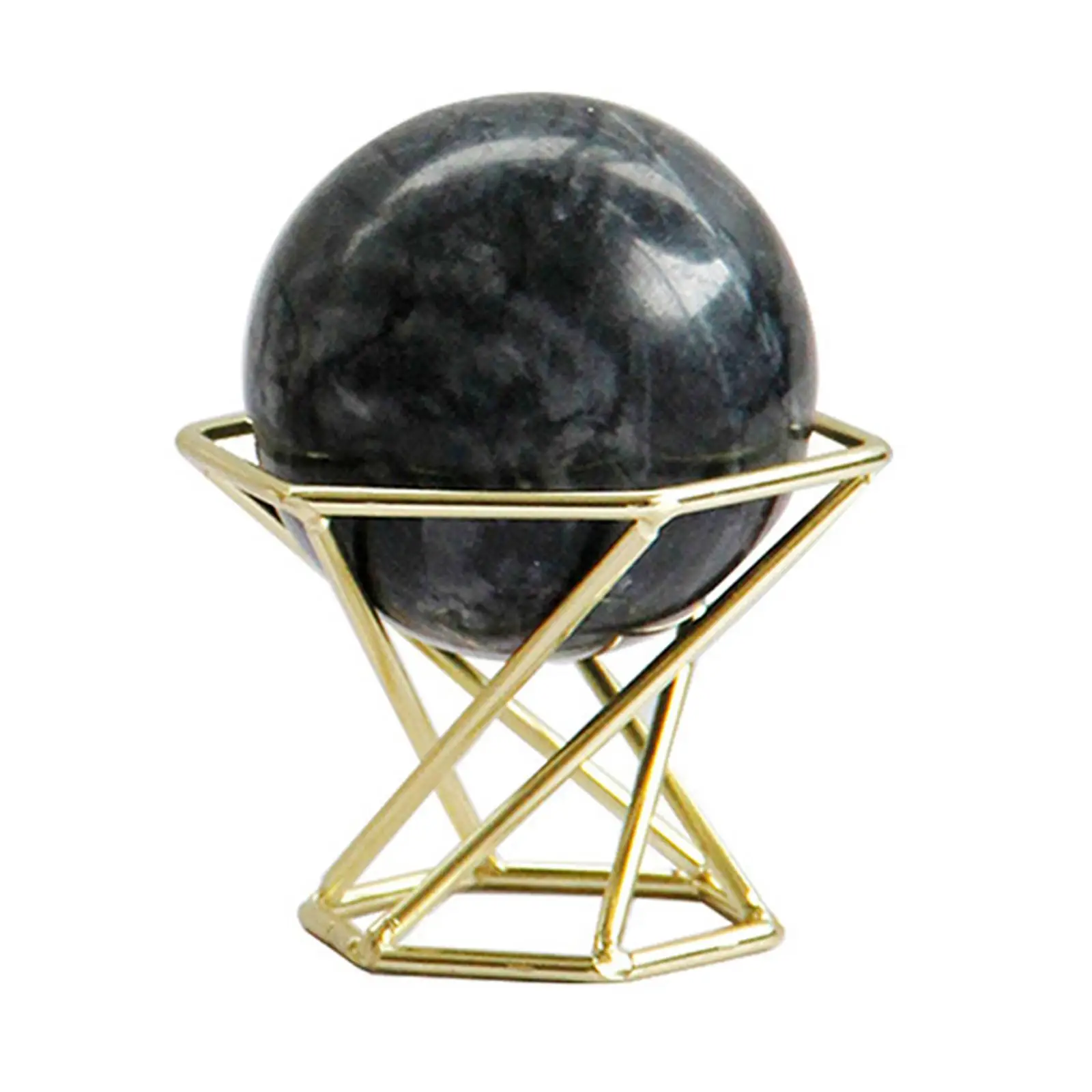 50mm Black Marble Ball with Metal Stand Stone for Decoration