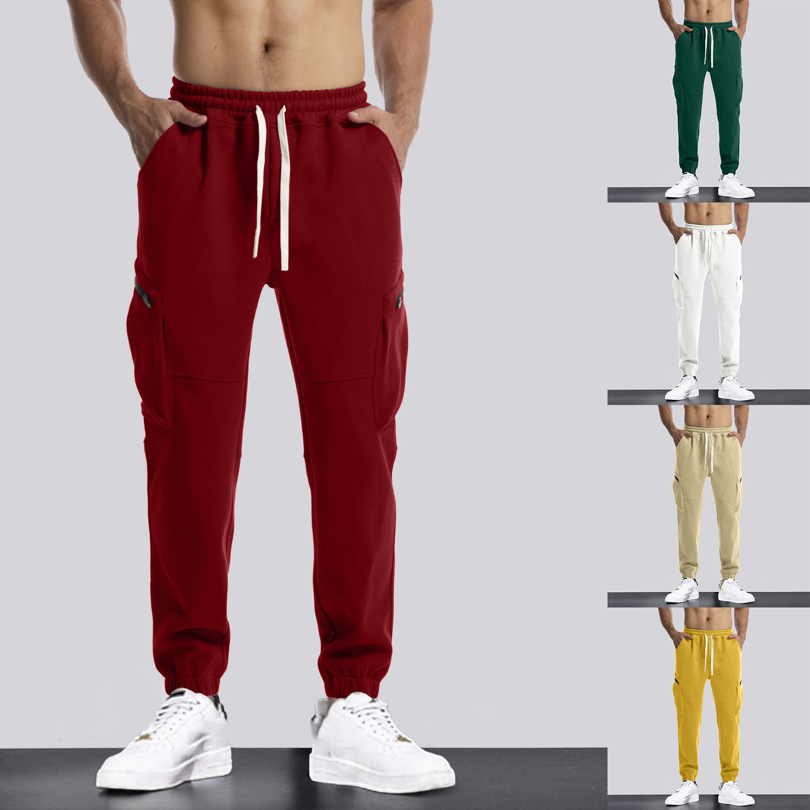 Description Picture 2 of itemMen'S Solid Sweatpants Drawstring Athletic Sport Pants Side Pocket Long Slacks Casual Streetwear For Men Outdoor Ropa Hombre