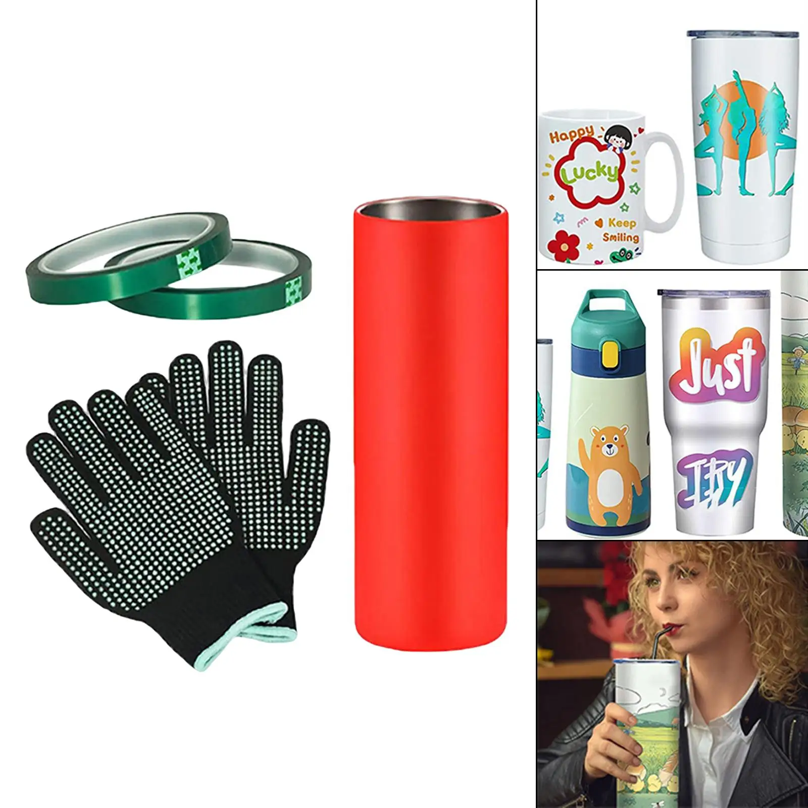Silicone Wrap Sleeve Kit for Sublimation Tumblers Blanks with Heat Resistant Gloves Transfer Tape for Sublimation Full Wraps