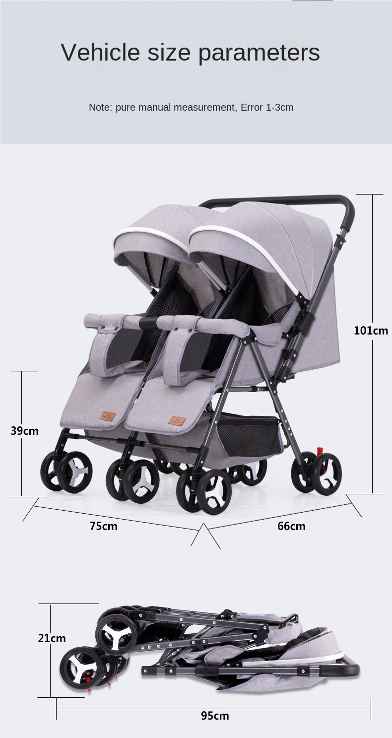 Twin Lightweight Travel Stroller Double Shock Absorbing Stroller Folding Stroller Newborn Baby Two-Way Swivel Seat Baby Stroller