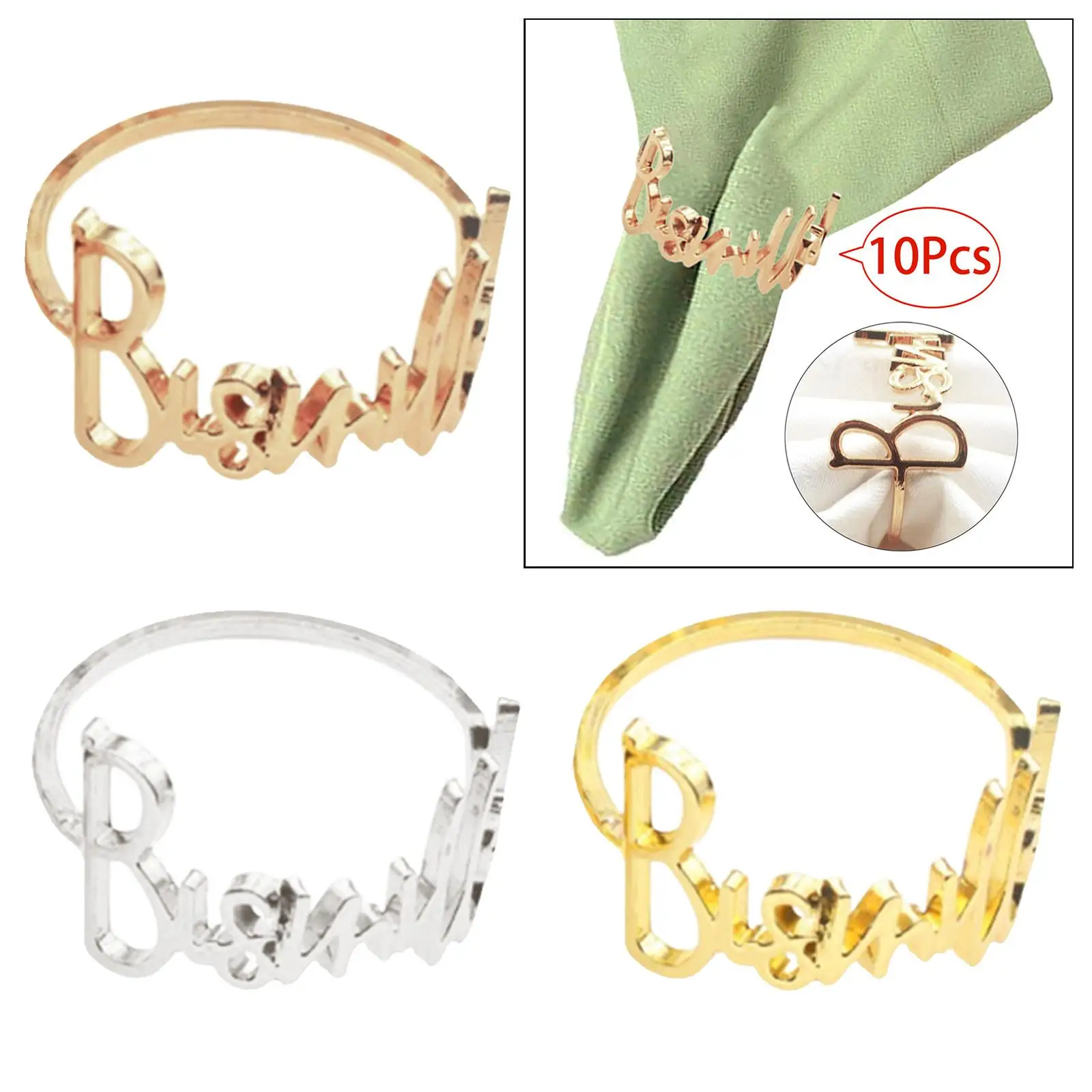 10Pcs Napkin Rings Serviette Buckles Adornment DIY Cloth Holder Bismillah Letter Napkin Rings Set for Ramadan