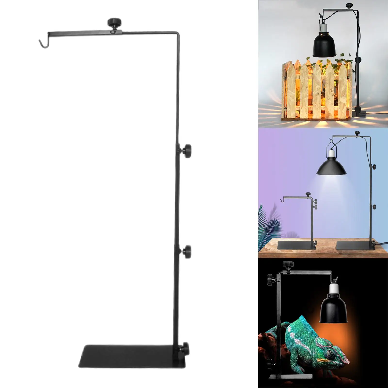 Reptile Lamp Stand Adjustable Floor Light Holder Landing Bracket Metal Support for Heating Shelf Base Black Practical Durable 