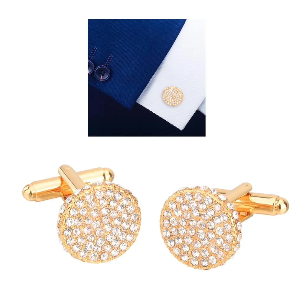 1 Pair Wedding Crystal Rhinestone  Shirt Suit Collar Cufflinks Gold