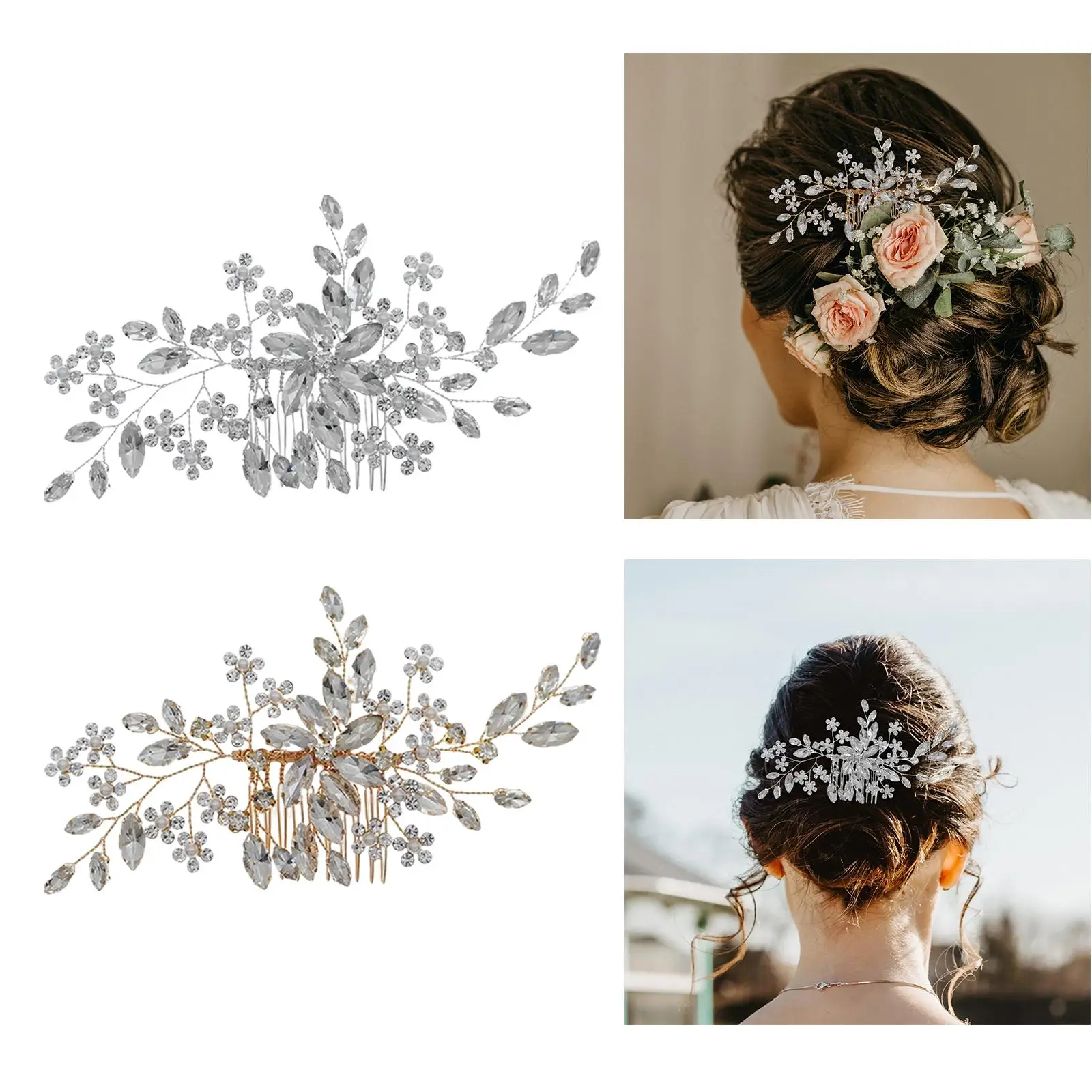 Crystal Rhinestone Bridal Hair Comb Handmade Hair Piece Decorative Sparkly Headdress Hair Clip for Bridesmaids Wedding Girls