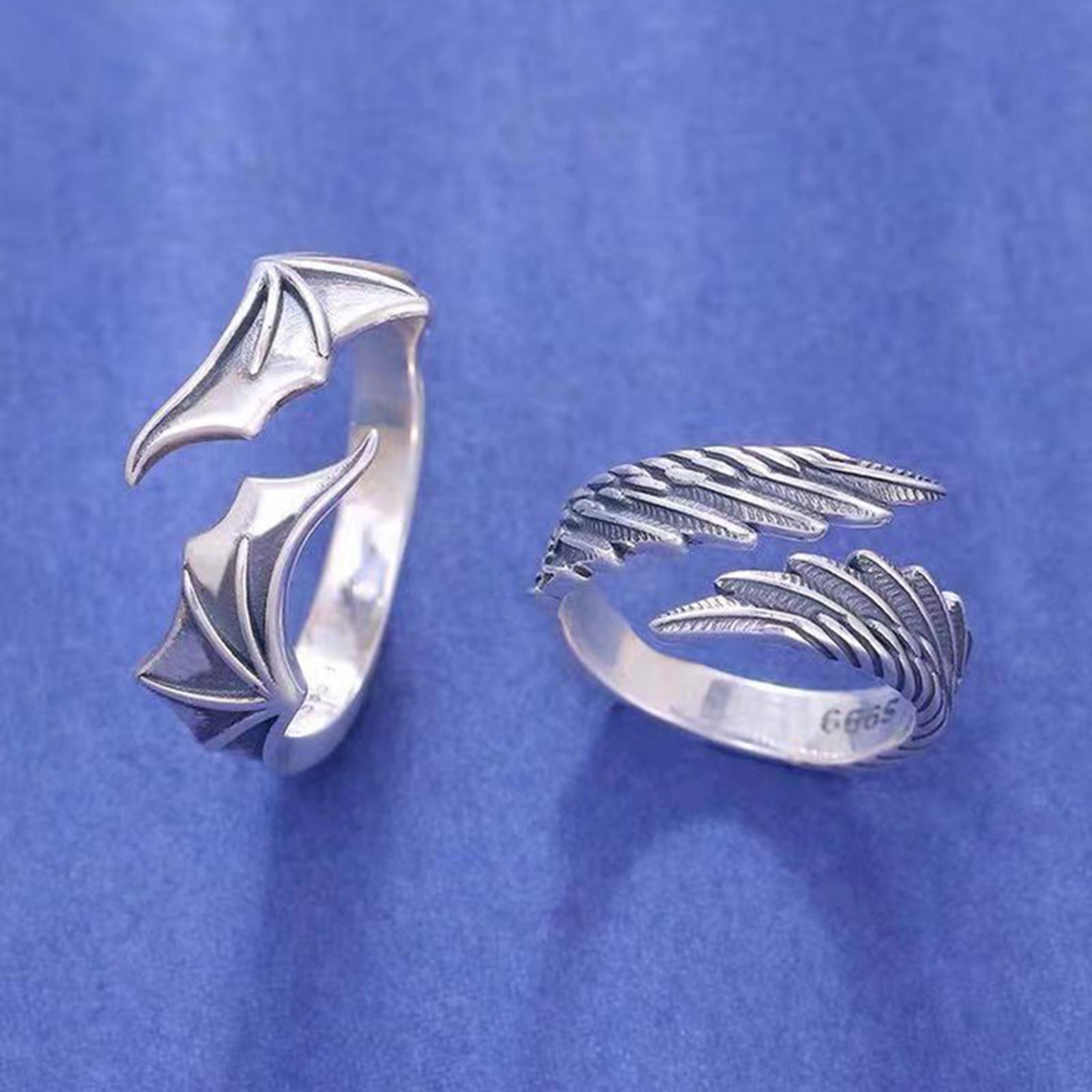 Creative Angel Demon Wing Couples Rings Open Rings for Women Couples Love Friendship