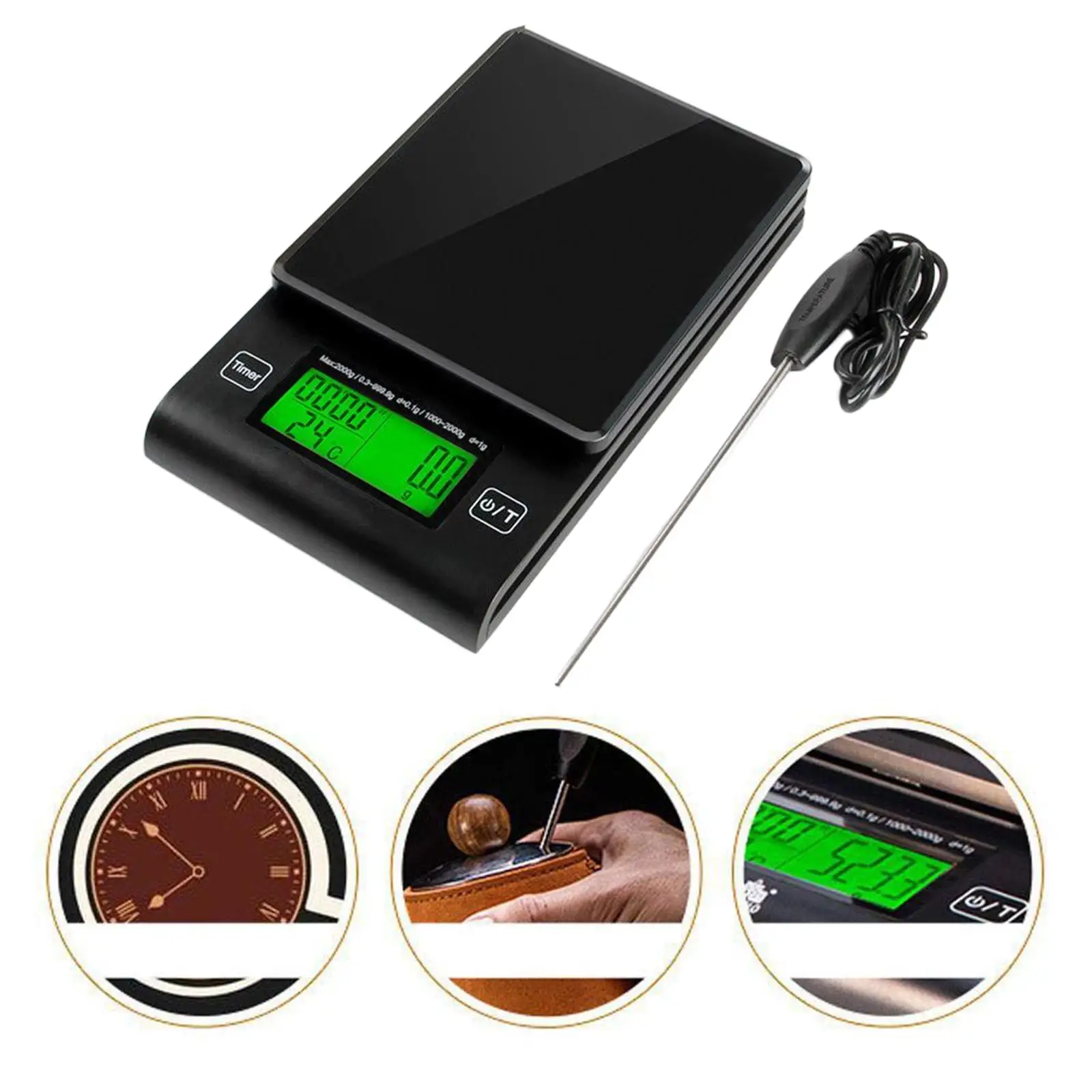 Multifunction Digital Kitchen Scale LED Display 0.5G/2kg Food Scale Electronic Espresso Scale for Restaurant Kitchen Home Cafe