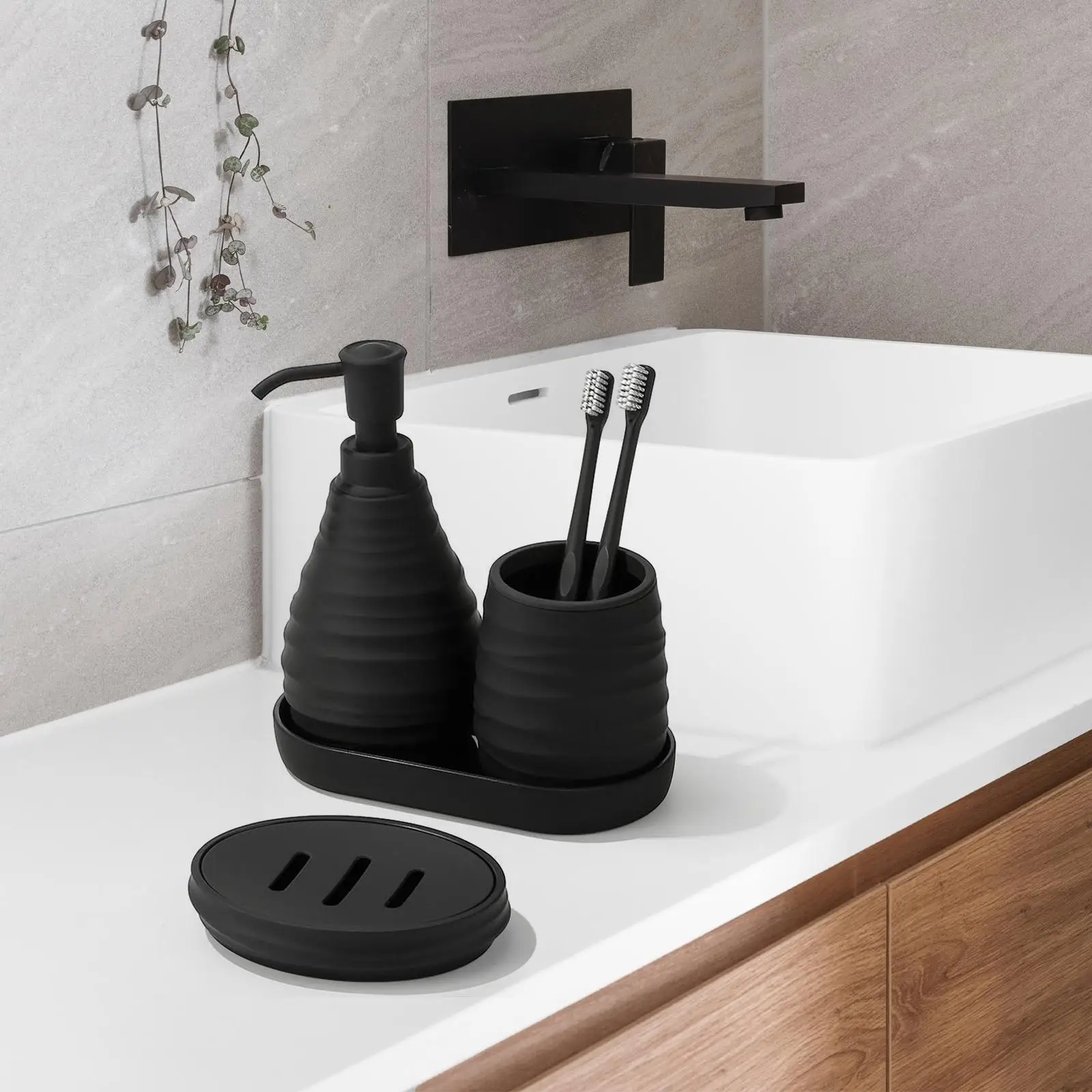 4Pcs Bathroom Accessories Set for Homes Hotels Matte Black Countertop Decoration Housewarming Gift Stylish Designs Bath Set