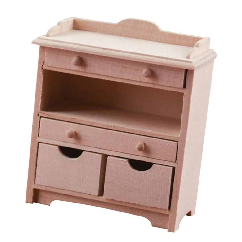 12th Furniture Unpainted Wood Cabinet with Drawers Life Scenes Model Ornaments