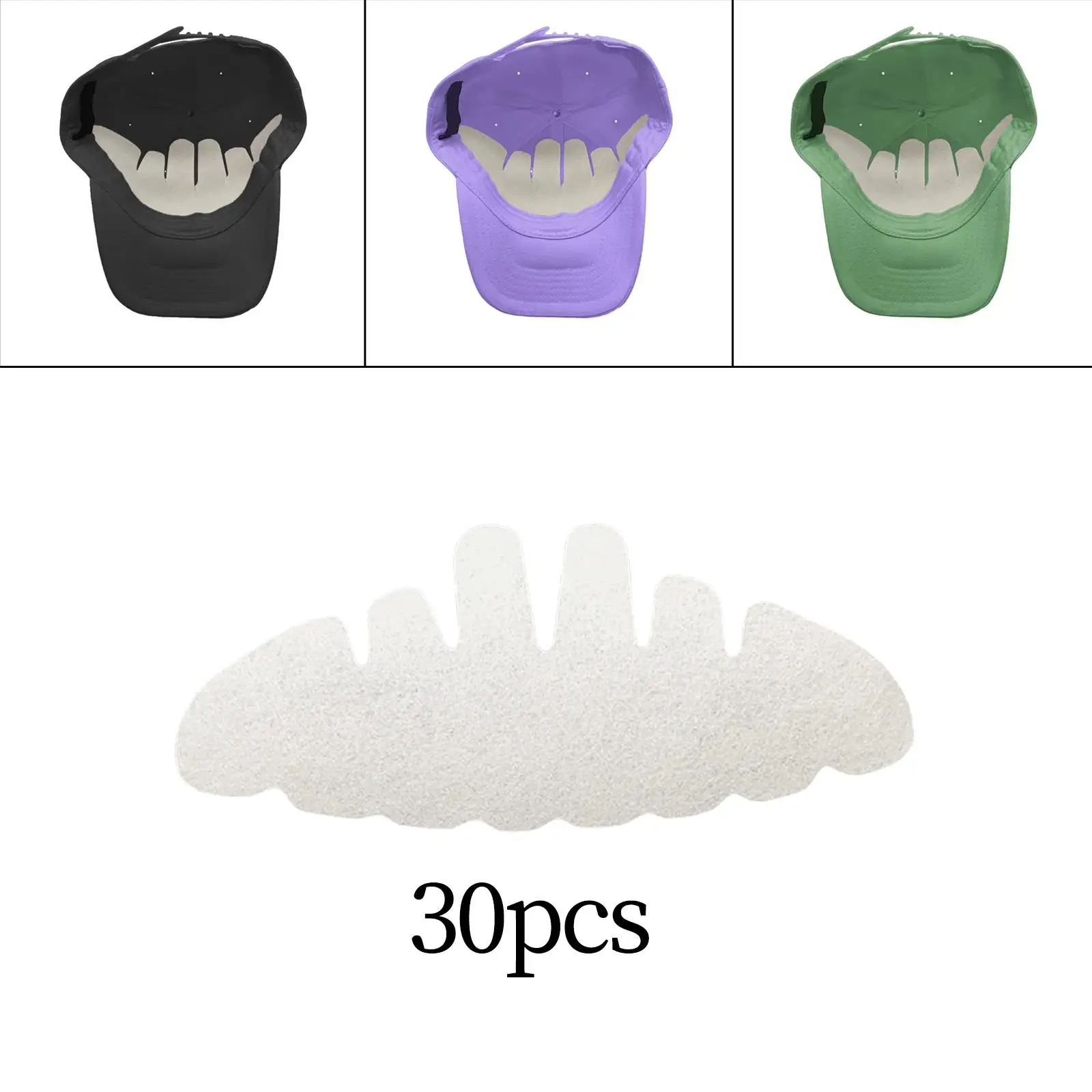 30Pcs Absorbent Sweat Pad Sweatbands Skin Friendly Comfortable Breathable Baseball Cap Sweat Liner Golf Hat Liners for Beach Hat