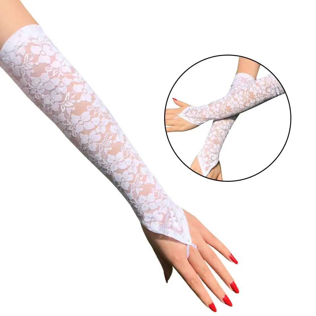 Women`s lace of  UV  Long Lace Gloves Fingerless Elbow Length Lace Gloves for  Party, Adult Size