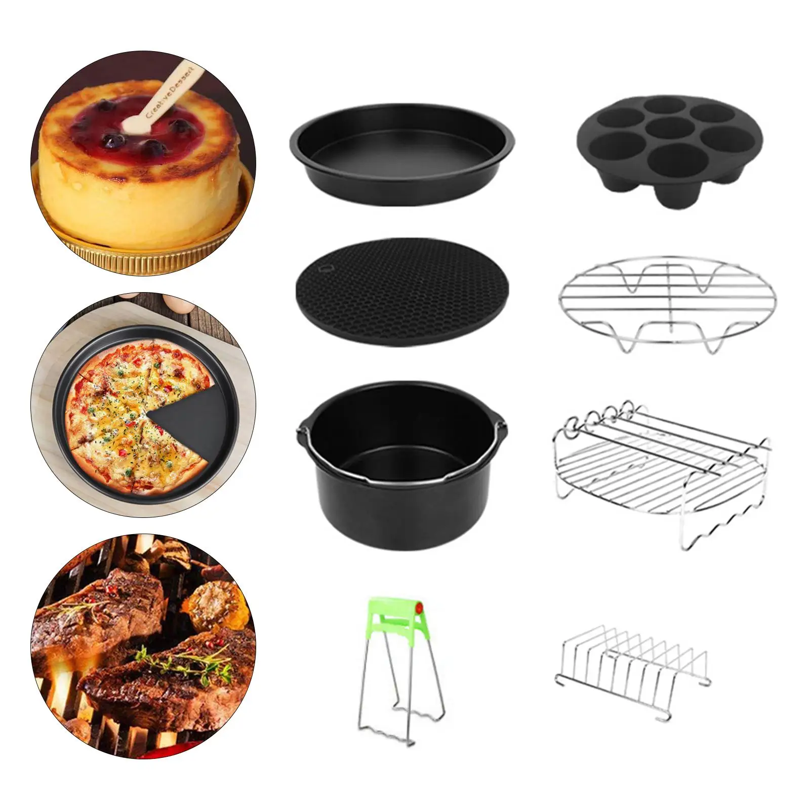 8x Non-Stick Air Fryer Accessories Set Air Fryer Parts Air Fryer Accessory Kit Cake Barrel Clamp for 3.5-6Qt BBQ Cooking Kitchen