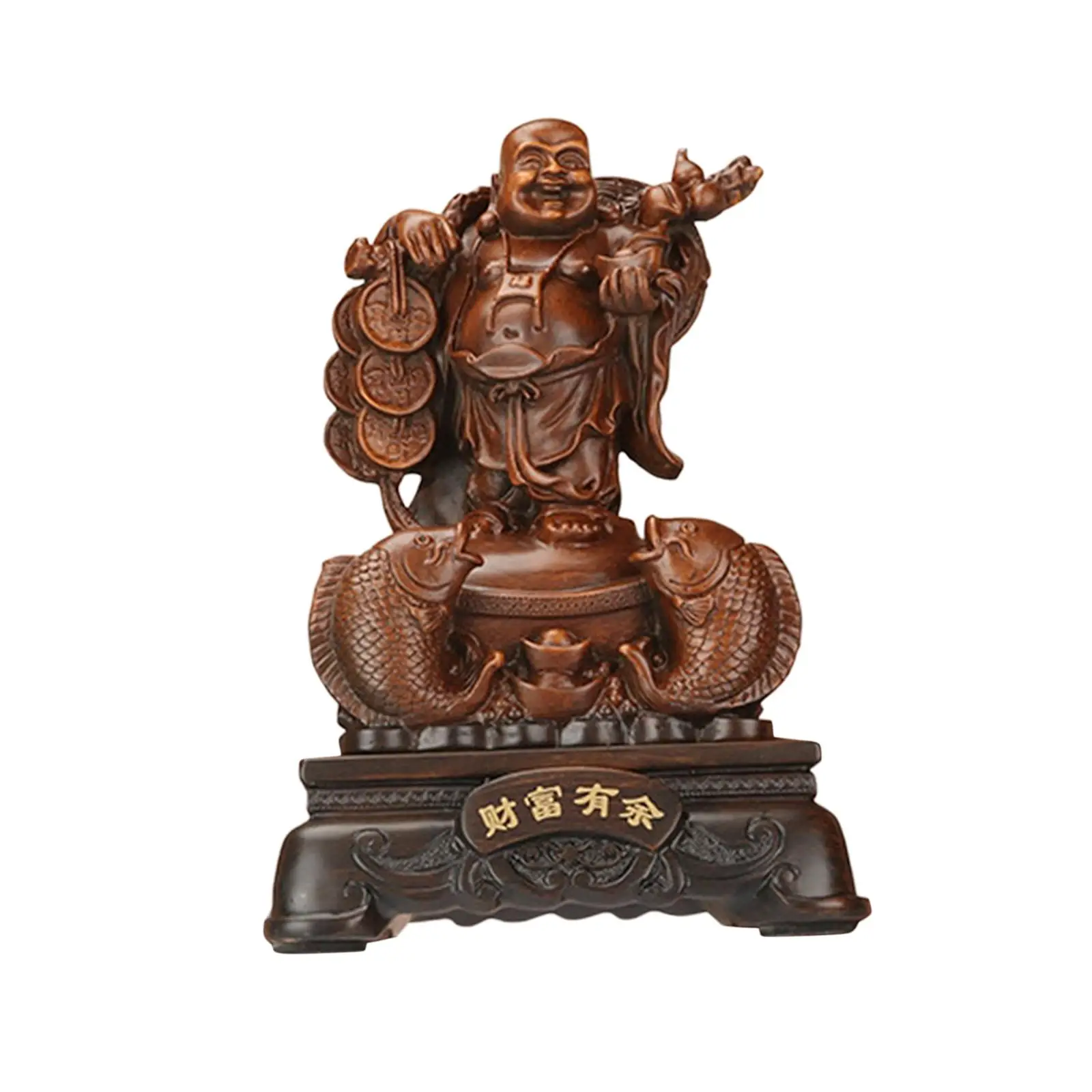 Buddha Sculpture Artwork Smiling Resin Feng Shui Chinese Buddha Statue Buddha Figurine for Car Office Garden Tabletop Decoration