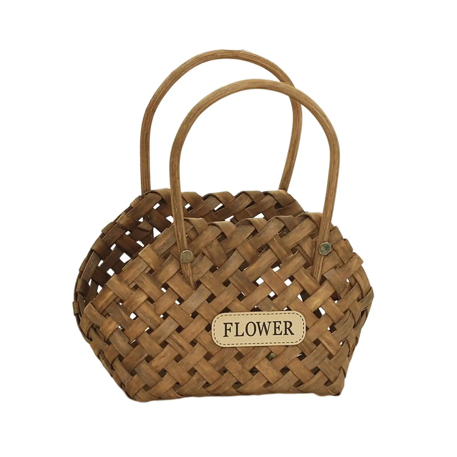 Woven Flower Basket Portable Rustic Wood Chip Picnic Basket Wooden Woven Basket for Wedding Stuff Pantry Organization Toy