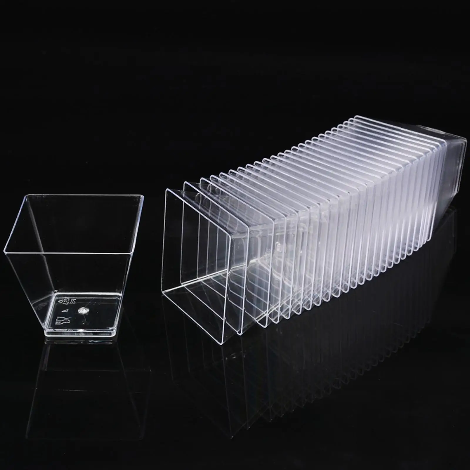 25Pcs Serving Bowl 60ml/ Clear Small Disposable Square Cup for Pudding Tasting Ice Cream Chocolate Cakes Fruit
