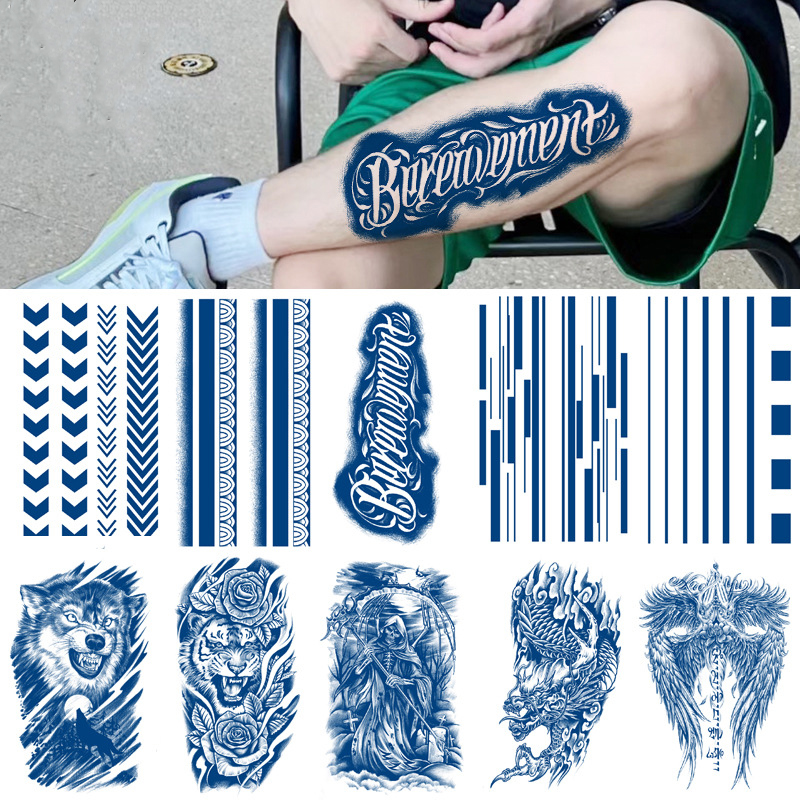 Tatuaje adhesivo a prueba de agua, tatuaje de Animal personalizado que dura 15 días, tatuaje de jugo, pegatina para brazo y pantorrilla, tatuajes temporales, arte corporal_voghion.com
