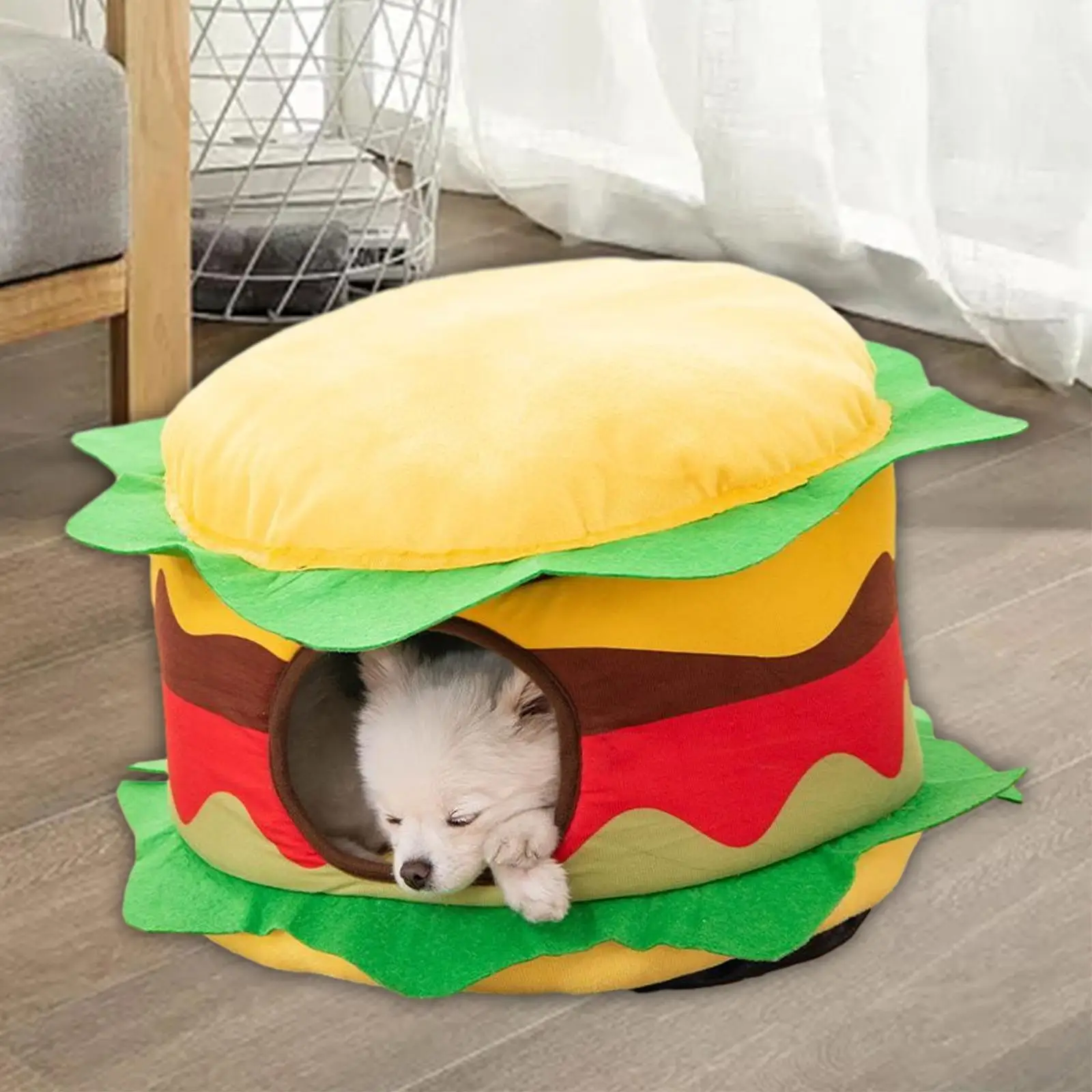 Hamburger Cat House Inner Cushion Soft Kitten Cave Bed for Chihuahua Cats