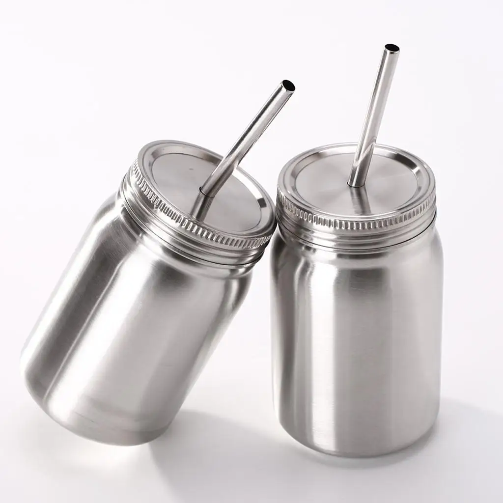  Jar with Straw and Lid, Iced Coffee Travel Mug,Stainless Steel Drinking Tumbler,Insulated Metal Cup,  Jar