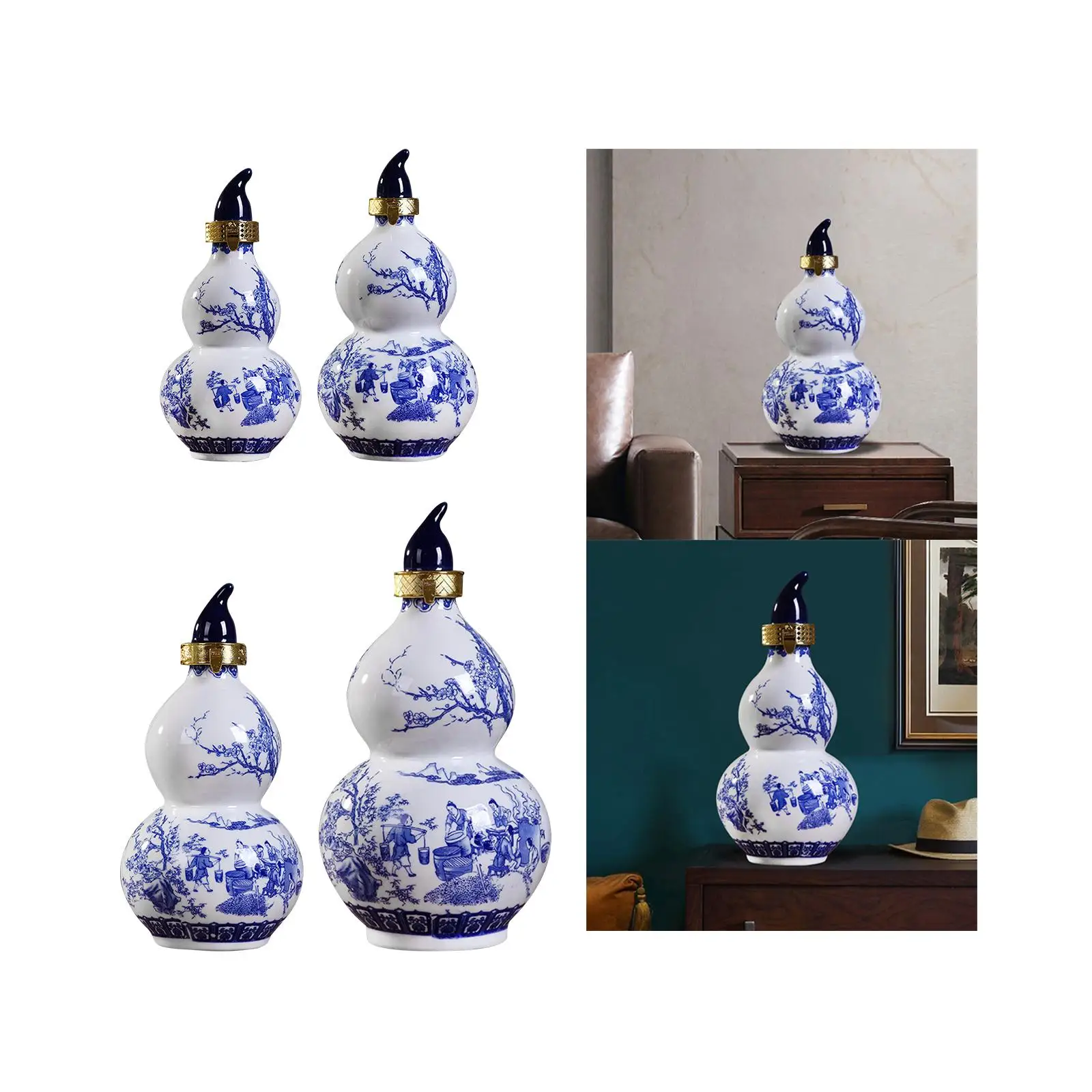 Gourd Drinking Bottle with Stopper Portable Ceramic Gourd Water Bottle for home Drinks Holder Interior Decoration