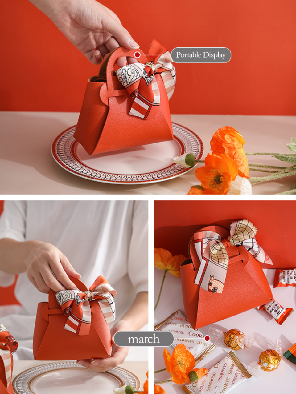 3PCS Leather Favour Bags with Scarf – Wedding Party Decoration, Baby Shower, Ramadan, E... - SKU LFB02117 - UGI Packaging