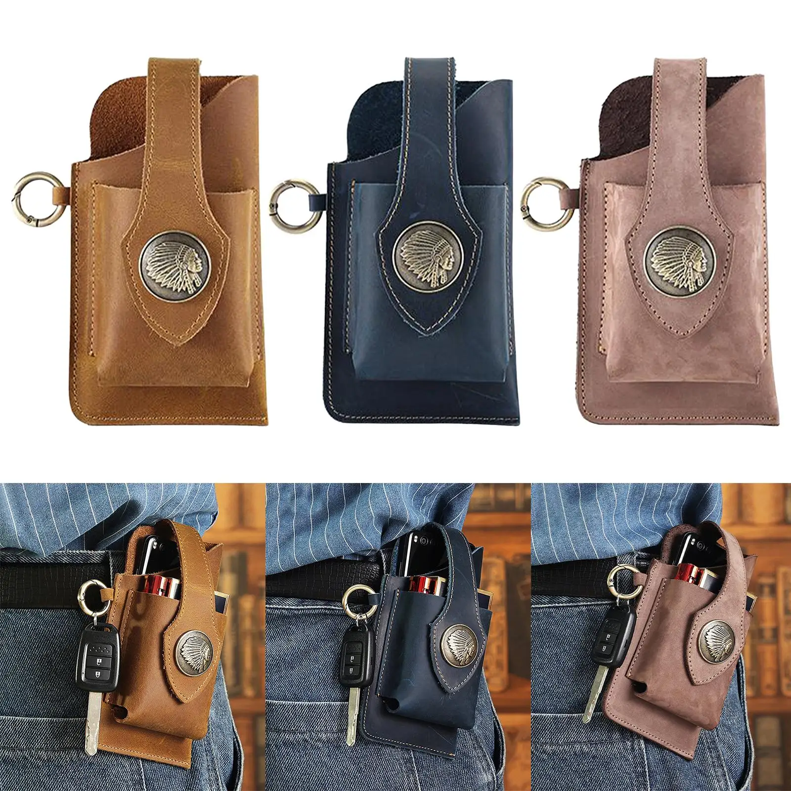 Universal Leather Phone Holster for Cell Phone Pocket Multitool Sheath for Running Outdoor