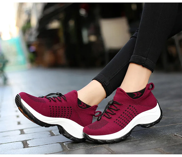 Casual Women Walking Flat Slip On Platform Sock Sneakers Shoes Plus Size 35-45 Zapatillas Mujer44_desvips.com