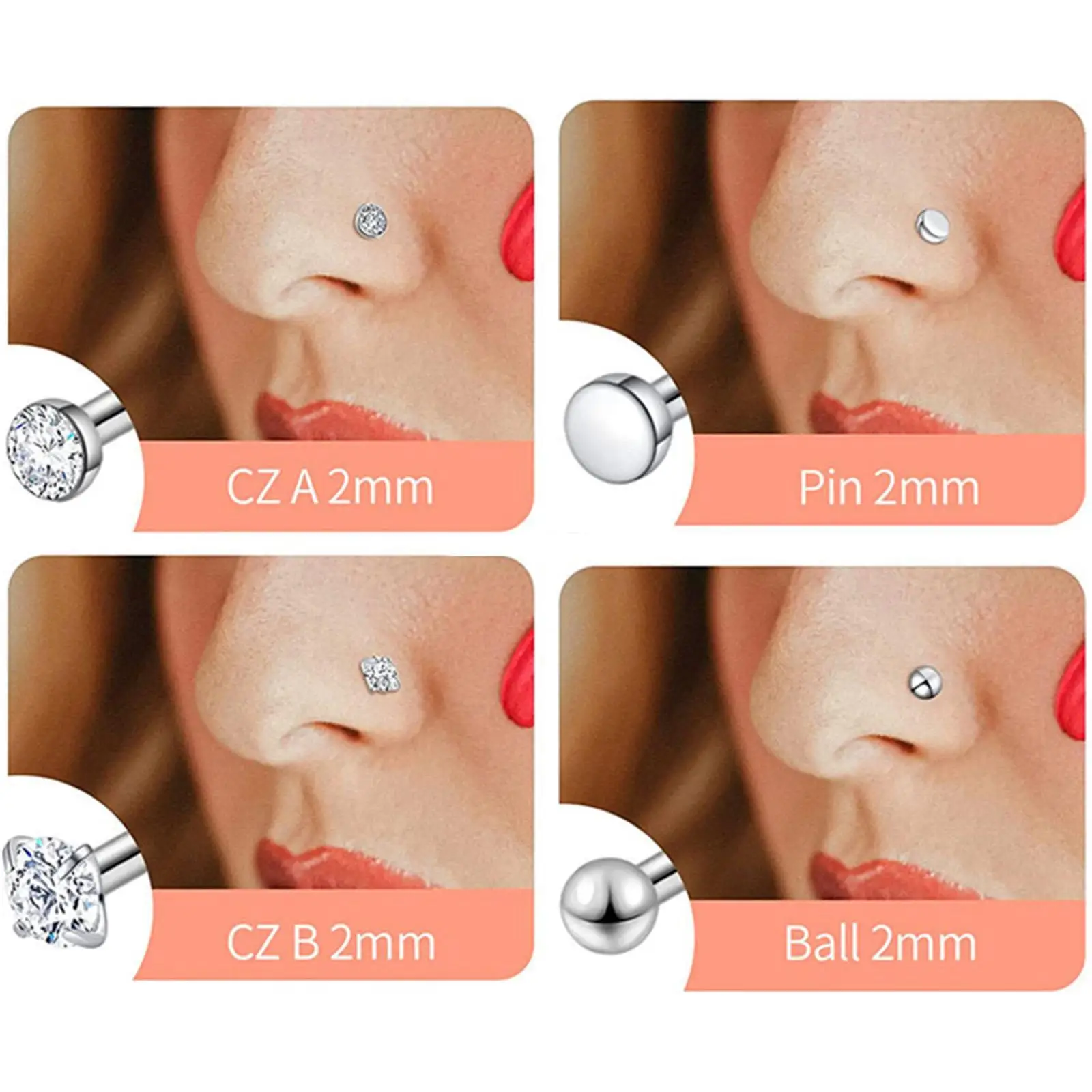 18Pcs Stainless Steel Studs Nose  Nose  for Womens Mens