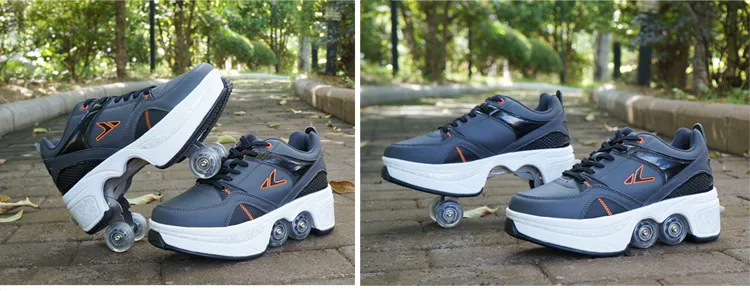 Four-Wheel Dual-Use Skating Shoes Double-Row Roller Men's Casual Sneakers Women's Men's Sport Walking Running Shoes