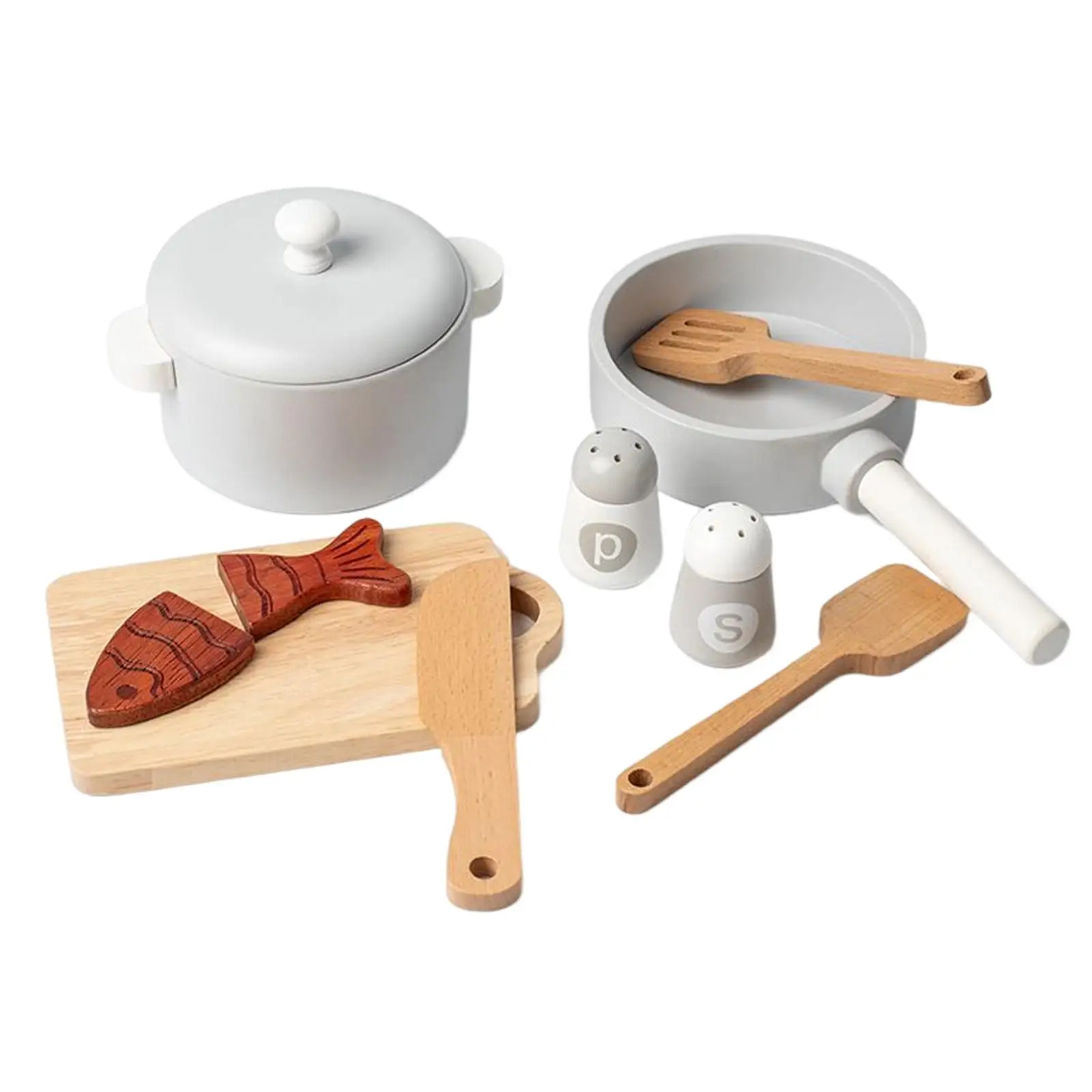 kitchen Set Mini Wooden Toy Pretend Play Accessories Cookware Set for Cooking