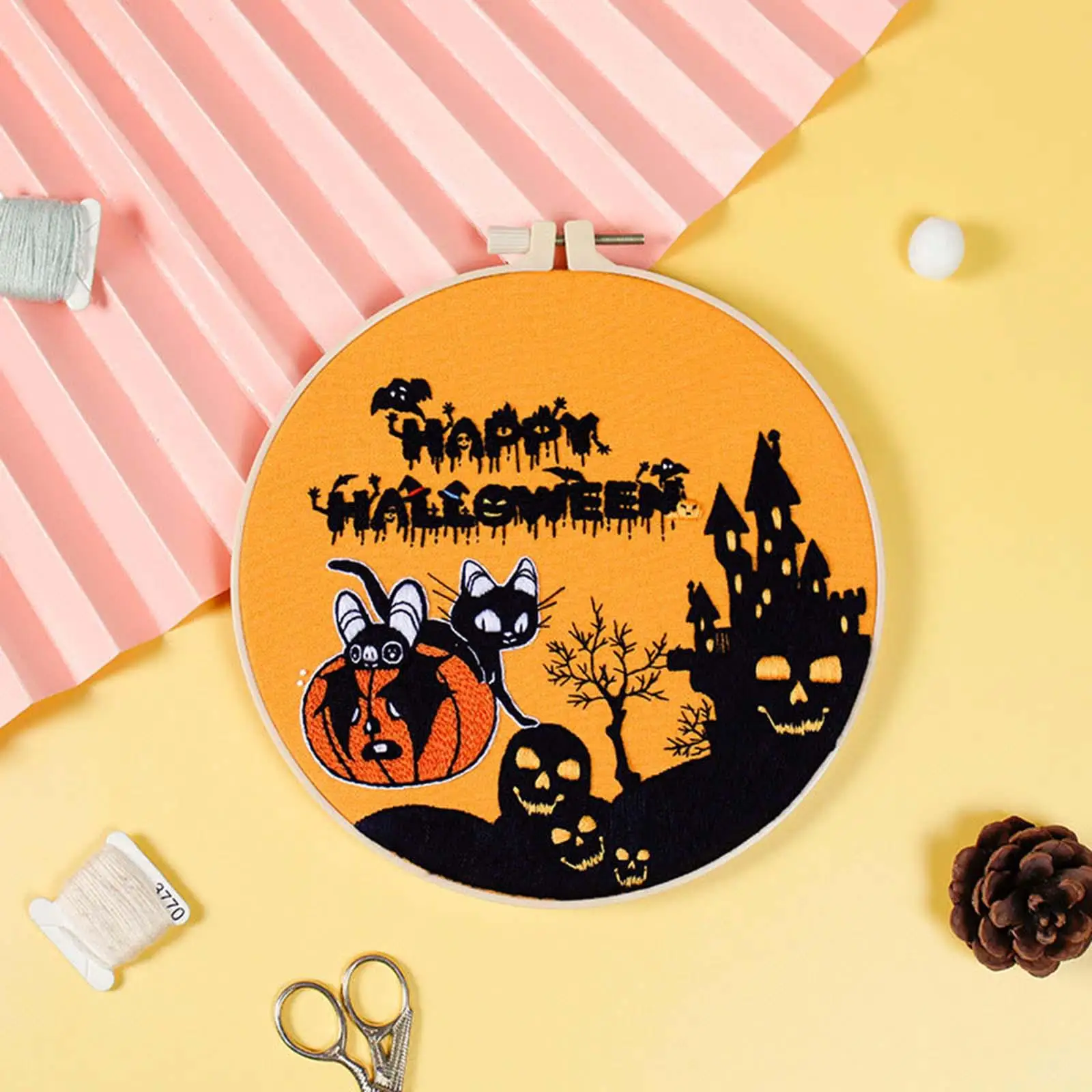 Halloween Pattern DIY Cross Stitch Printing Embroidery Kit Living Room Interior Decoration for Beginners Accessories Ornaments