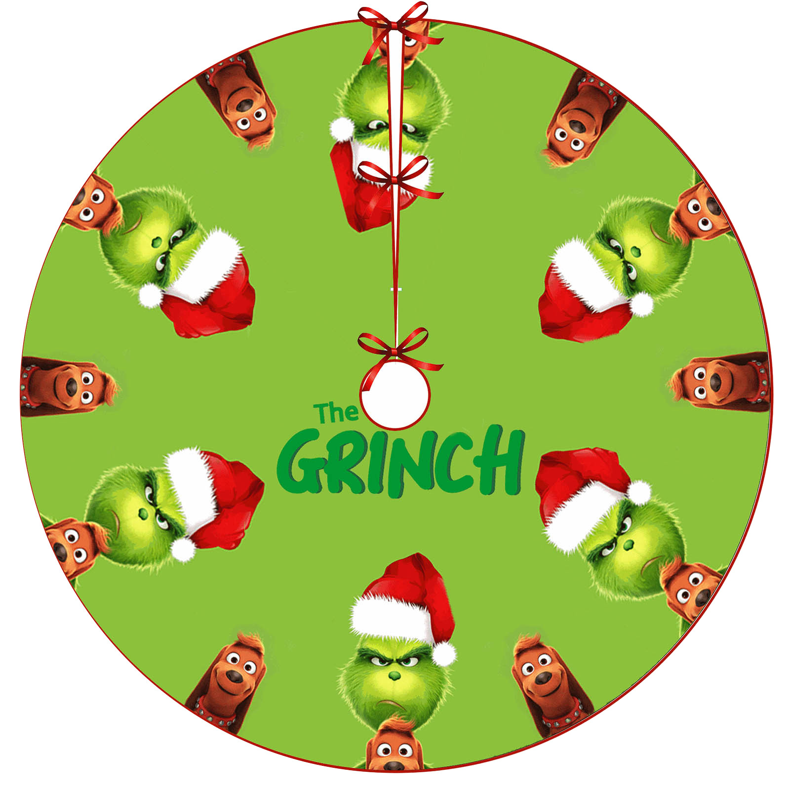 G-rinch Large Christmas Tree Skirt Red & Green Merry Christmas Tree Skirt Collar, Soft Xmas Holiday Decoration Happy New Year