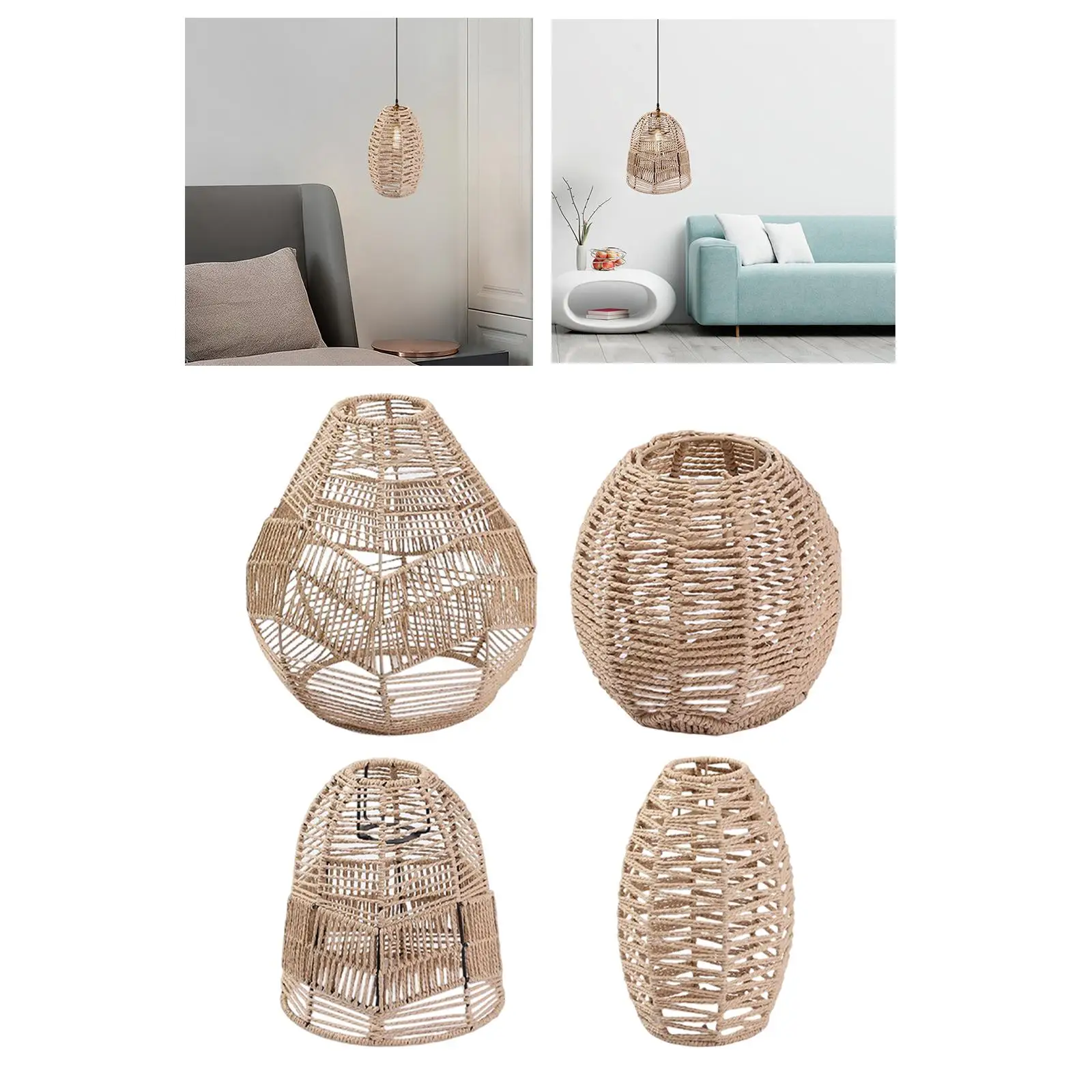 4x Wicker Pendant Lamp Shade Chandelier Cover for Living Room Kitchen Island