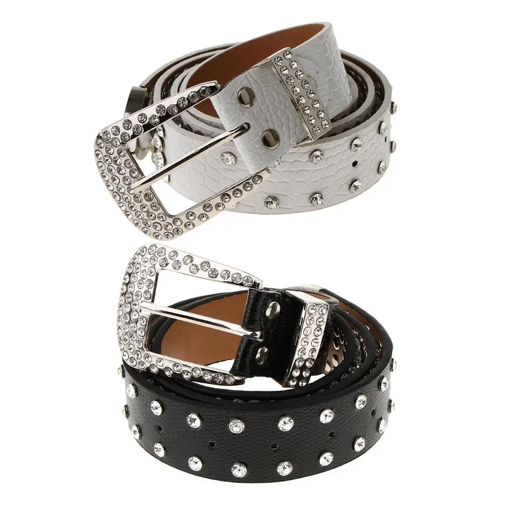  Rhinestone Crystal  Waistband Leather Belt Waist Strap Punk