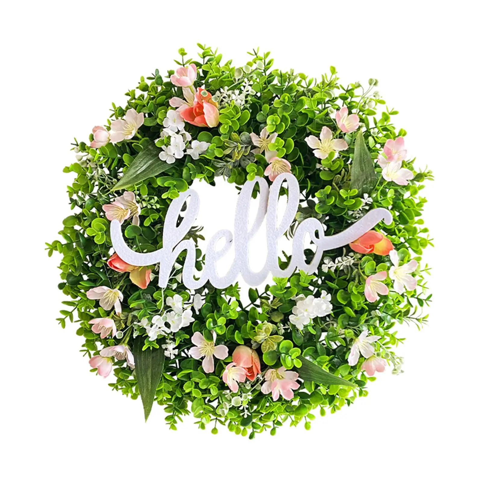 Spring Wreath Artificial Flower Wreath 45cm Decorative Hanging Decor Greenery Garland for Party Garden Celebration Festival