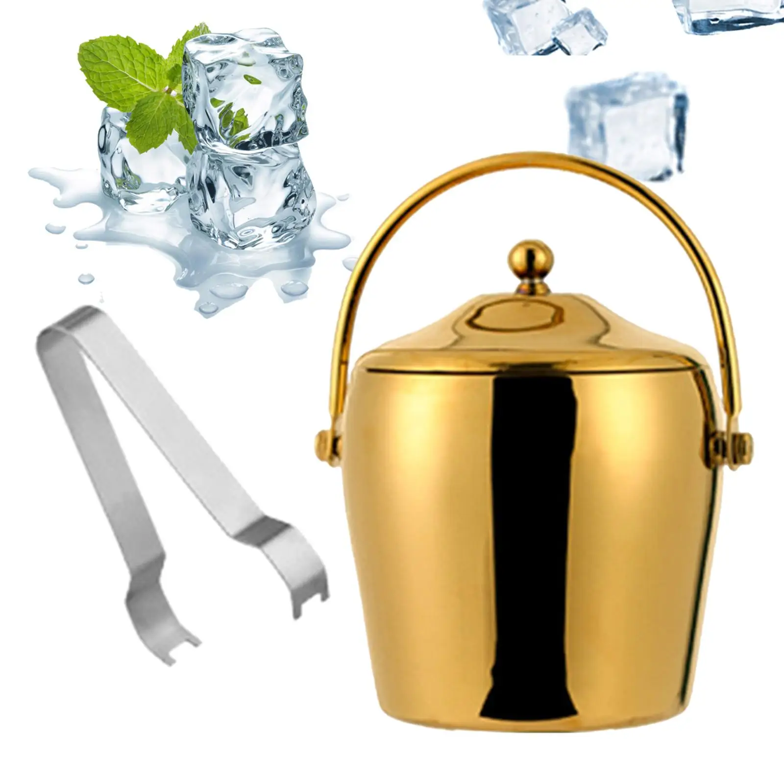 Double Wall Ice Bucket Fashionable Drinks Cooling Bucket with Handle Insulated Ice Bucket for Bar Party Picnic BBQ Cocktail
