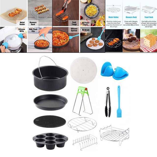 Stainless Steel 7 Air Fryer Accessories Food Tongs Oil Brush Single Layer  Skewers Rack Cupcake Molds For 3.2qt-5.8qt Air Fryer - Air Fryers -  AliExpress